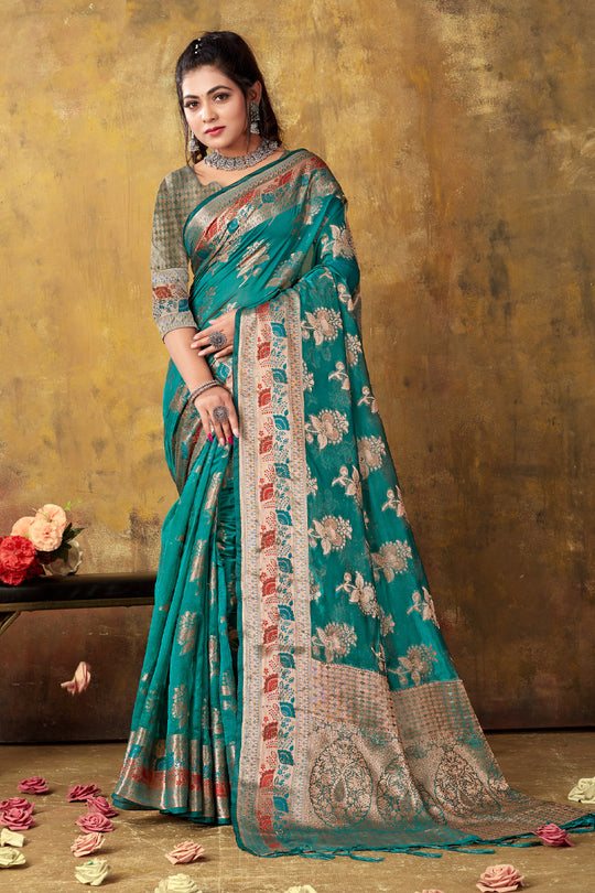 Ocean Blue Organza saree