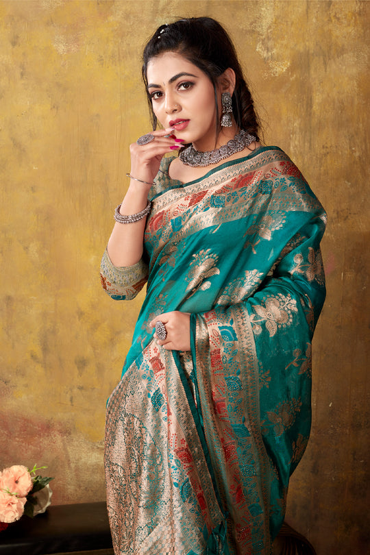 Ocean Blue Organza saree
