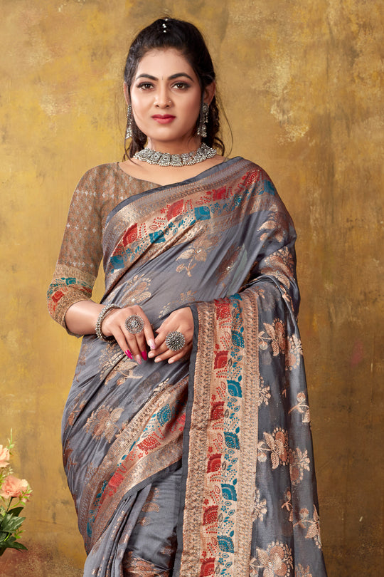 Coin Grey Organza saree