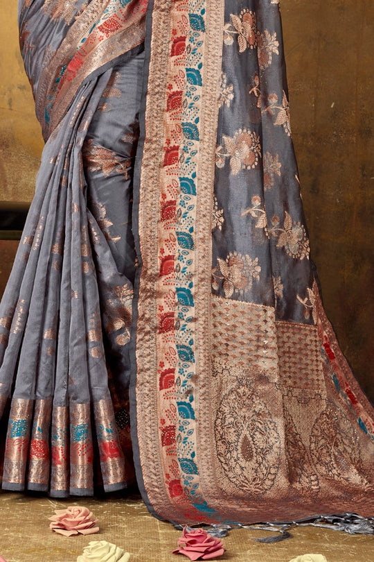 Coin Grey Organza saree