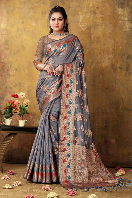 Coin Grey Organza saree