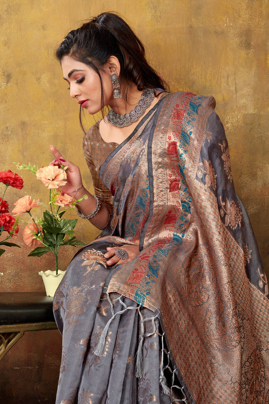 Coin Grey Organza saree