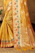 Lemon Yellow Organza saree