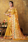 Lemon Yellow Organza saree