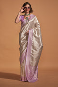 Grey Silk Saree With Blouse Piece