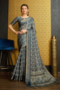 Grey Silk  Ethnic Motifs Printed Saree