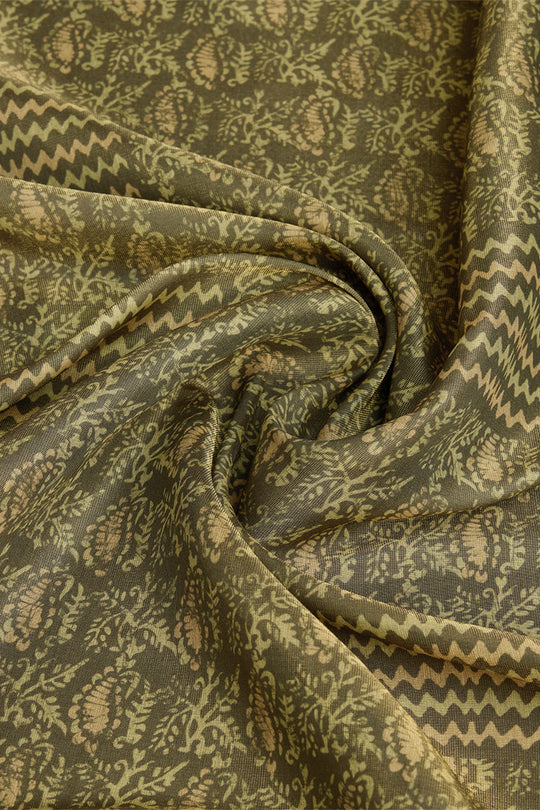 Green Silk Floral Printed Zari Saree