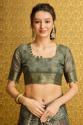 Dark Green Silk  Ethnic Motifs Printed Saree