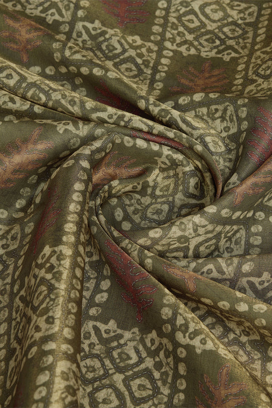 Dark Green Silk  Ethnic Motifs Printed Saree