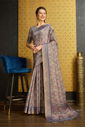 Blue Silk Ethnic Motifs Printed Saree