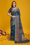 Blue Silk Saree With Blouse Piece