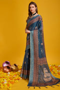 Blue Silk Saree With Blouse Piece