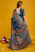 Blue Silk Saree With Blouse Piece