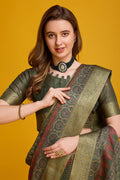 Mehendi Green Silk Saree With Blouse Piece