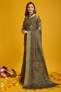 Mehendi Green Silk Saree With Blouse Piece