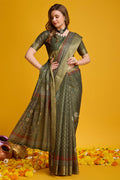 Mehendi Green Silk Saree With Blouse Piece