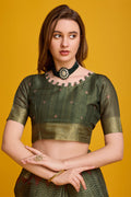 Mehendi Green Silk Saree With Blouse Piece