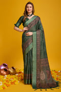 Green Silk Saree With Blouse Piece