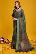 Green Silk Saree With Blouse Piece