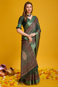 Green Silk Saree With Blouse Piece