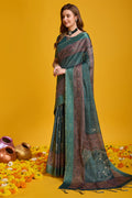 Teal Silk Saree With Blouse Piece