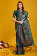 Teal Silk Saree With Blouse Piece