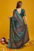 Teal Silk Saree With Blouse Piece