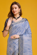 Blue Silk Saree With Blouse Piece