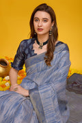 Blue Silk Saree With Blouse Piece