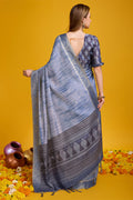 Blue Silk Saree With Blouse Piece