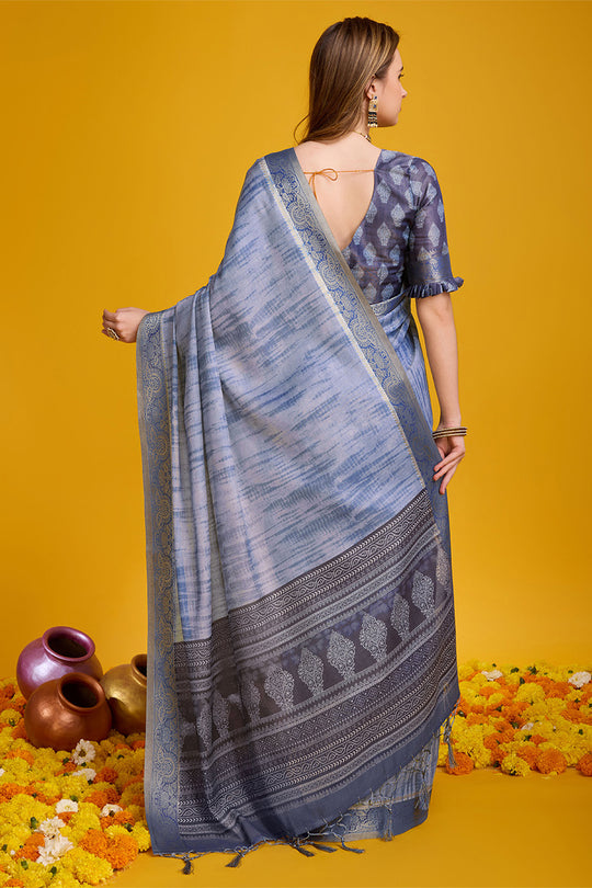 Blue Silk Saree With Blouse Piece