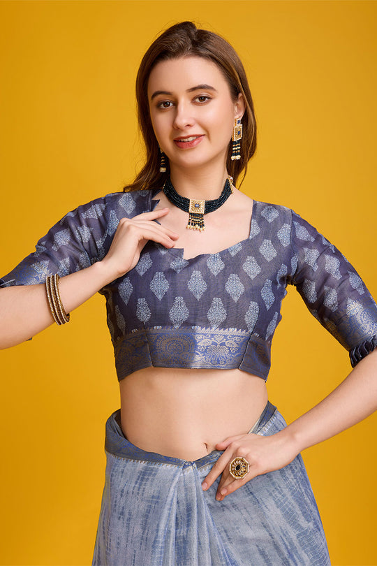 Blue Silk Saree With Blouse Piece