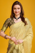 Yellow Silk Saree With Blouse Piece