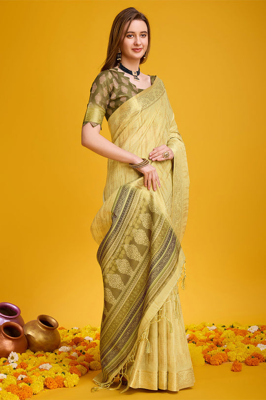 Yellow Silk Saree With Blouse Piece
