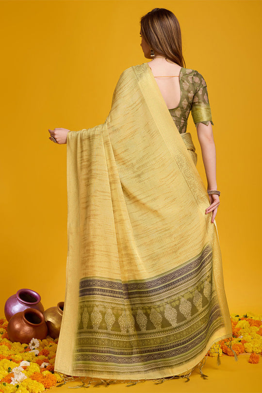 Yellow Silk Saree With Blouse Piece