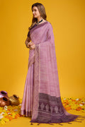 Pink Silk Saree With Blouse Piece