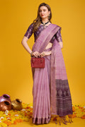 Pink Silk Saree With Blouse Piece