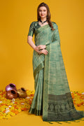 Green Silk Saree With Blouse Piece