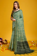 Green Silk Saree With Blouse Piece