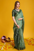 Green Silk Saree With Blouse Piece