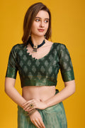 Green Silk Saree With Blouse Piece