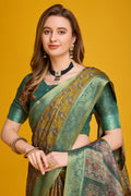 Green Silk Saree With Blouse Piece