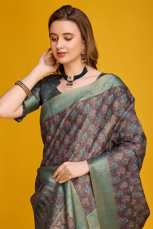 Brown Silk Saree With Blouse Piece