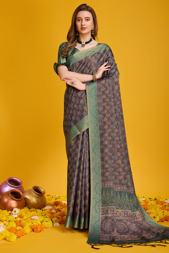 Brown Silk Saree With Blouse Piece