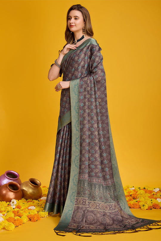 Brown Silk Saree With Blouse Piece