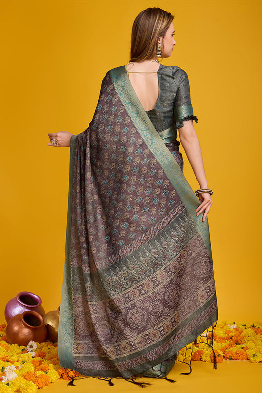 Brown Silk Saree With Blouse Piece