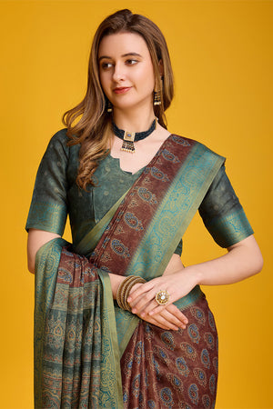 Brown Silk Saree With Blouse Piece