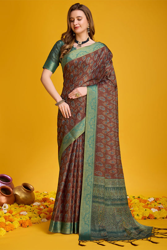 Brown Silk Saree With Blouse Piece