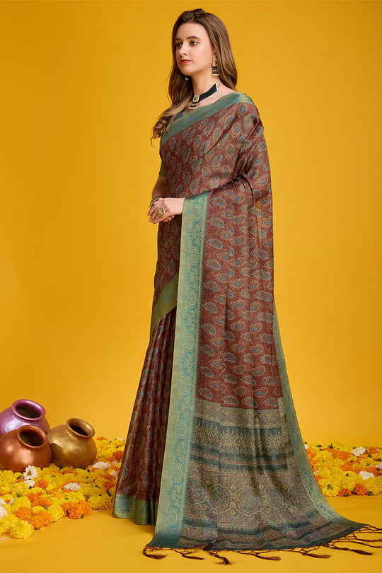 Brown Silk Saree With Blouse Piece