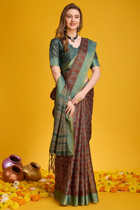 Brown Silk Saree With Blouse Piece